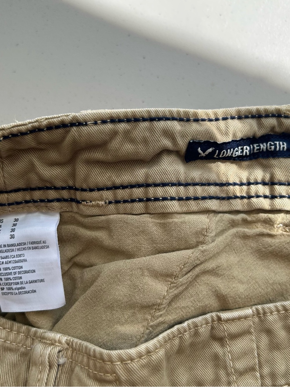 American Eagle Mens Shorts Size 30 Khaki 100% Cotton Longer Length Chinos - Picture 4 of 8